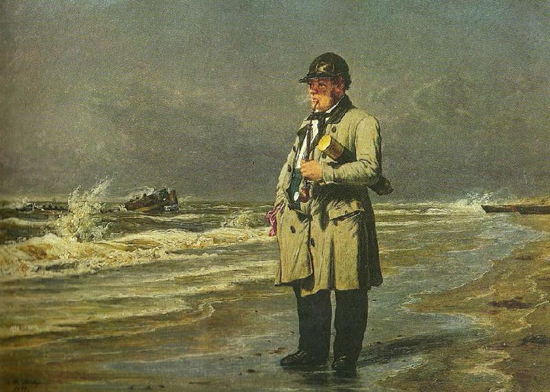 martinus rorbye en strandingskommissioncer ved vestkysten af fylland, incerheden af skagen oil painting picture